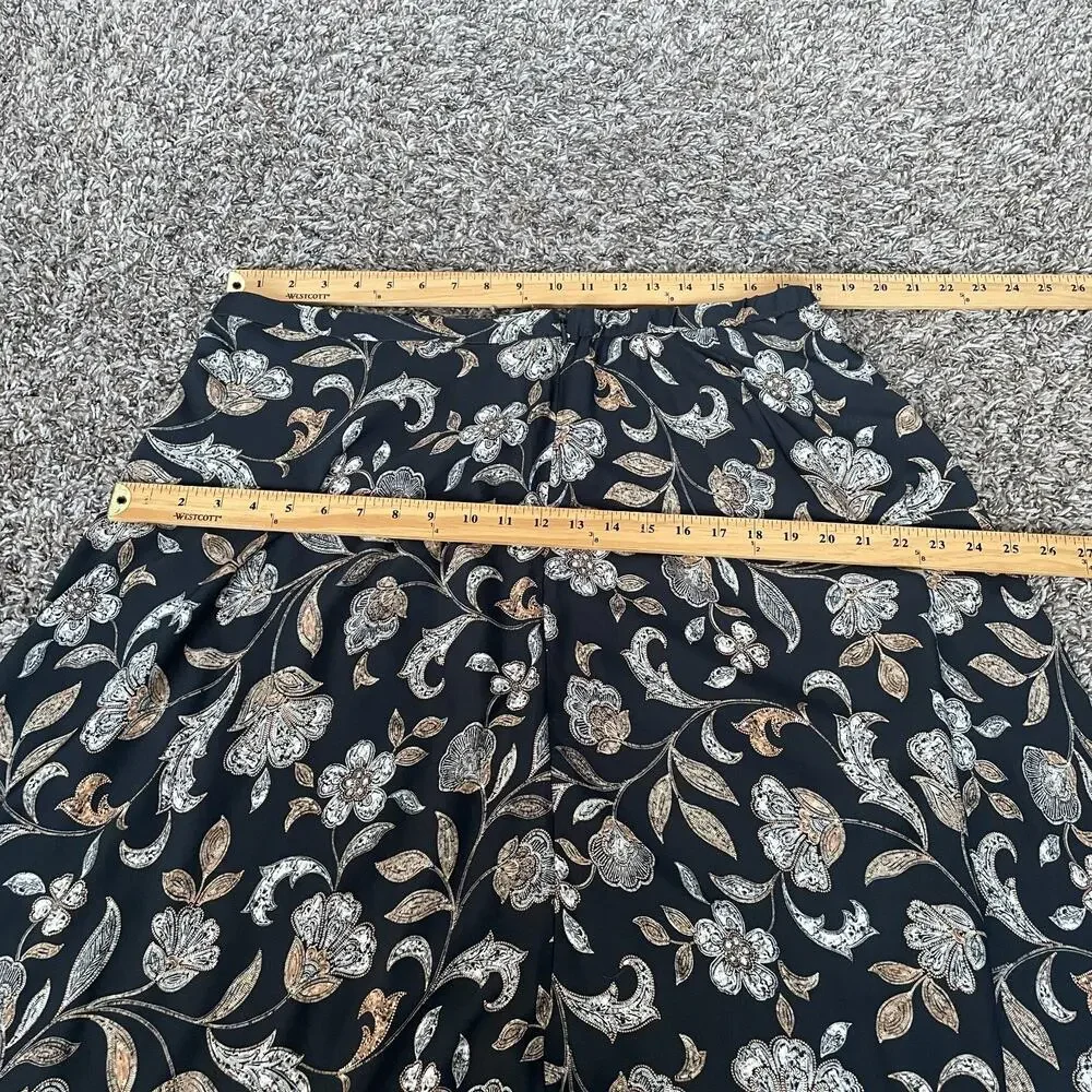J Jill A Line Skirt Size Large Black Tan Floral Minimal Long Midi Boho Spring